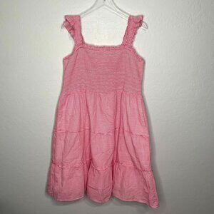 J. Crew Pink White Stripe Smocked Pocketed Tiered Dress Size XXL